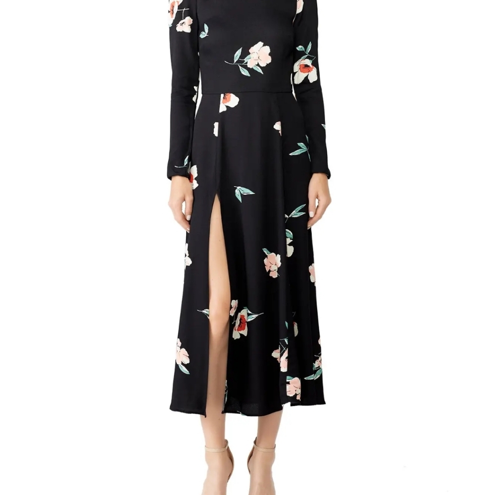 Reformation Black and White Long Sleeve Mock Neck Dress